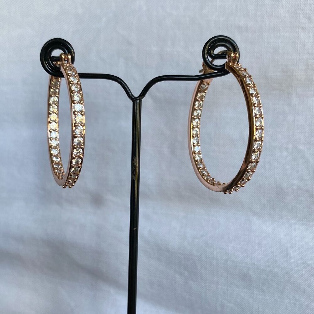 FAC Rose Gold Cubic Zirconia Hoop Earrings NWT